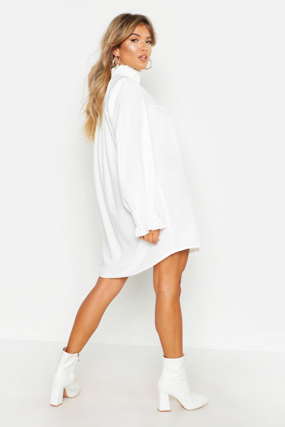 shirred neck and cuff smock dress